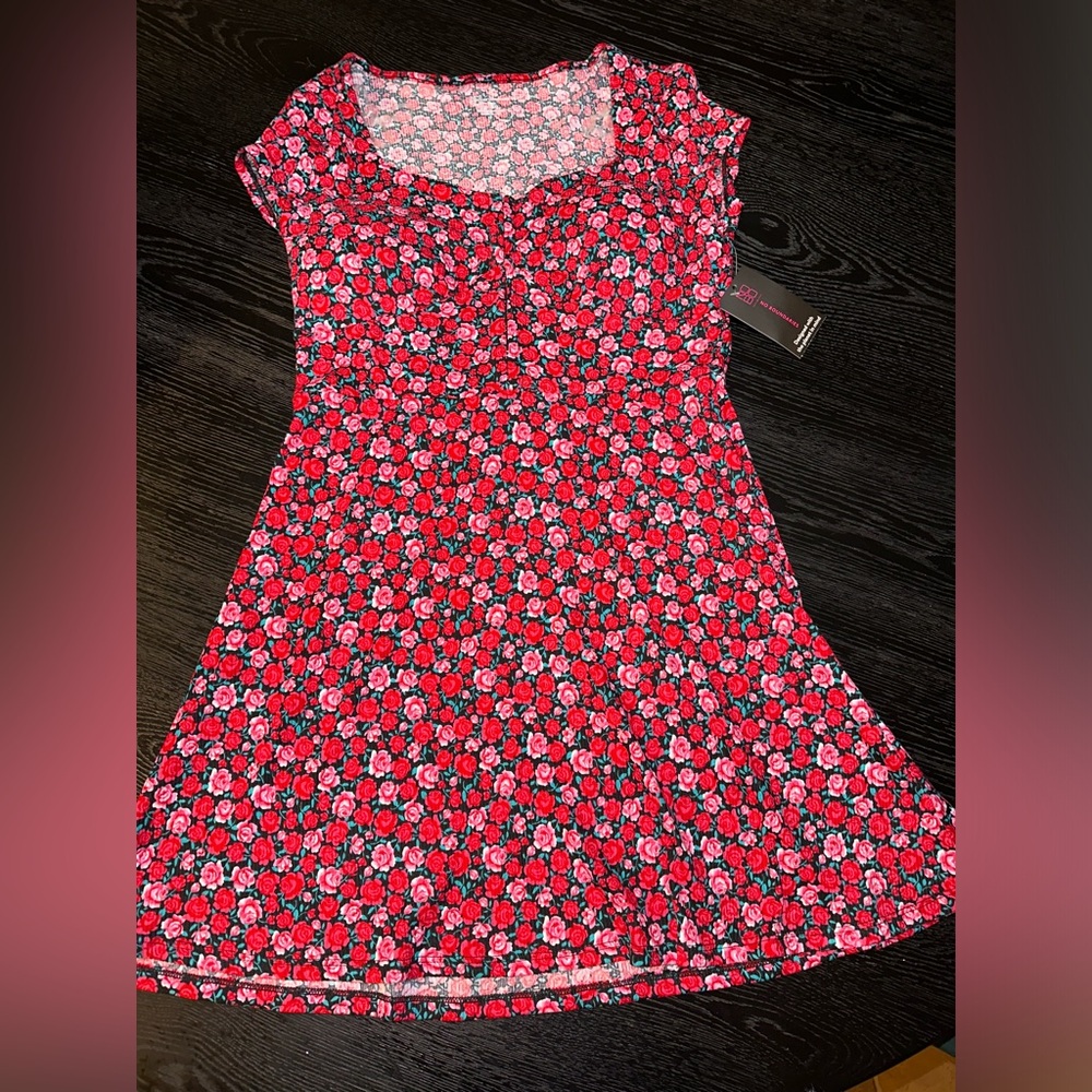 Red Floral Mini Dress with 1/4 Corset M/L